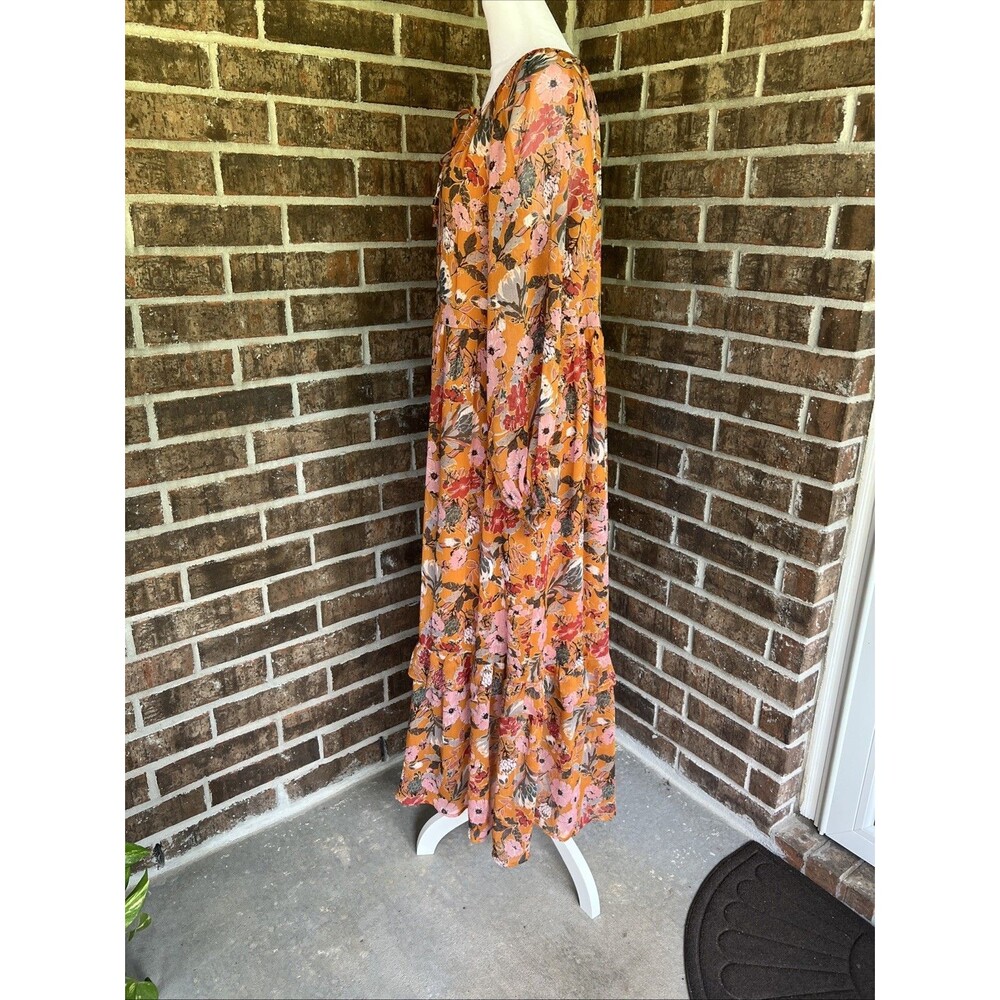 Kate & Sam Burnt Orange Ruffle Maxi Dress Size Medium Pink Long Sleeves Sunset - Picture 8 of 16
